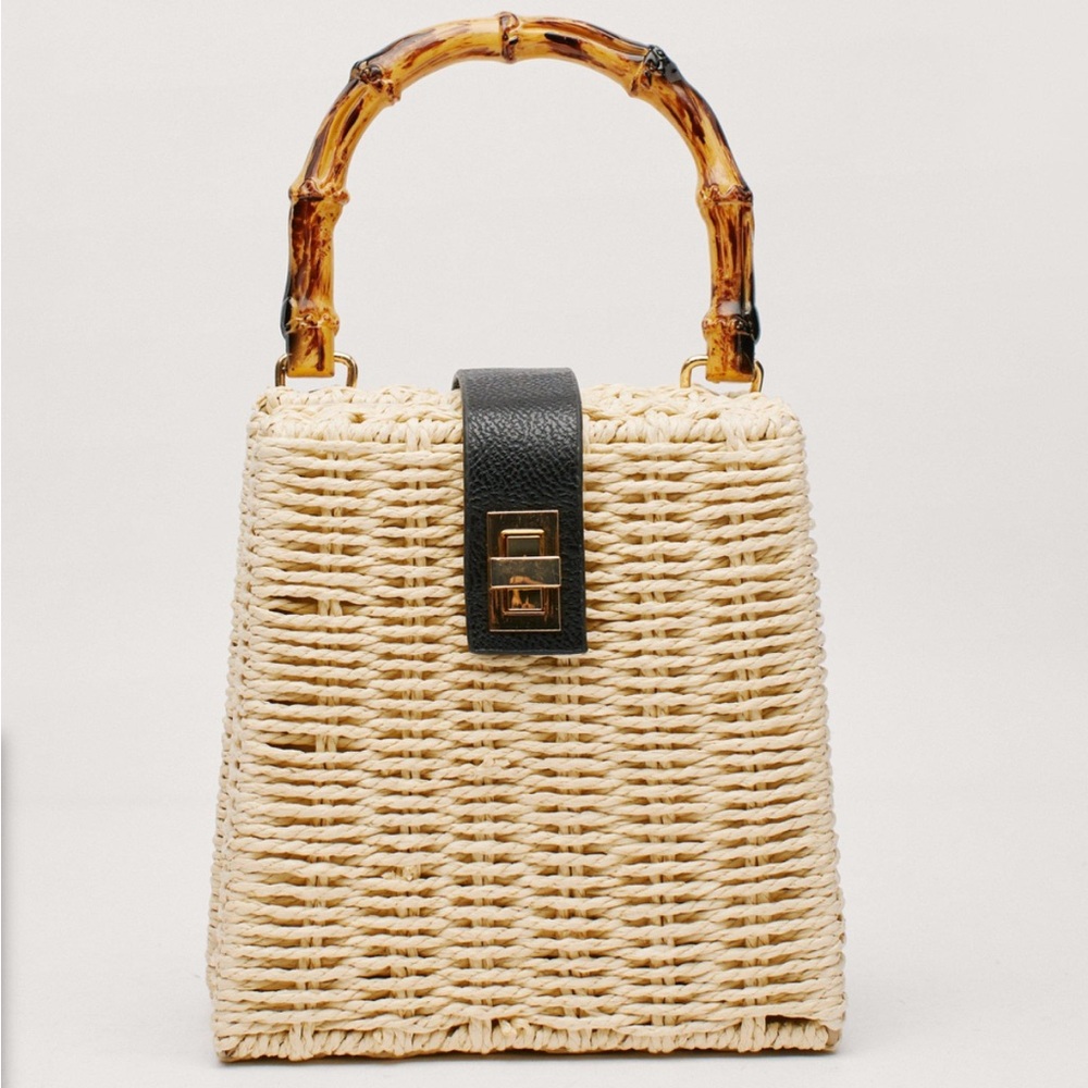 Woven Crossbody Bag with Bamboo Style Handle